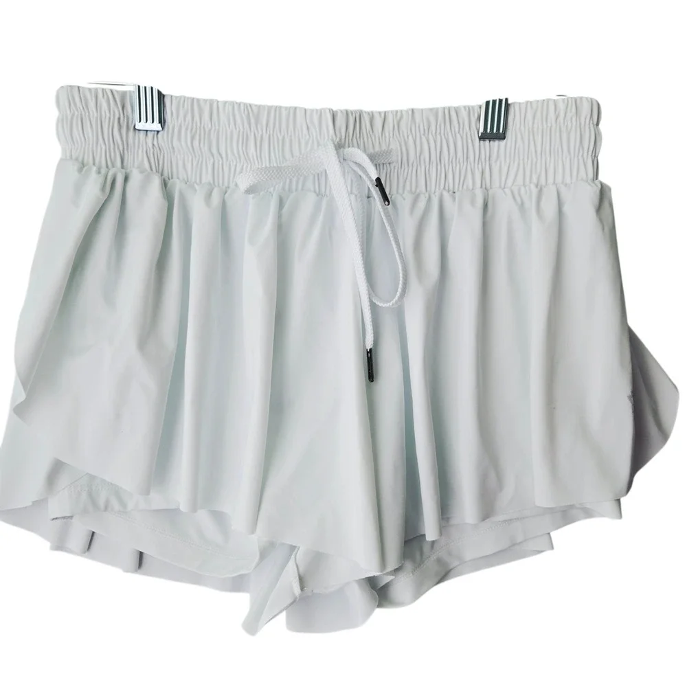 LUOGONGZI White Flowy Athletic Shorts High Waisted Double‎ Layer Workout Skort M